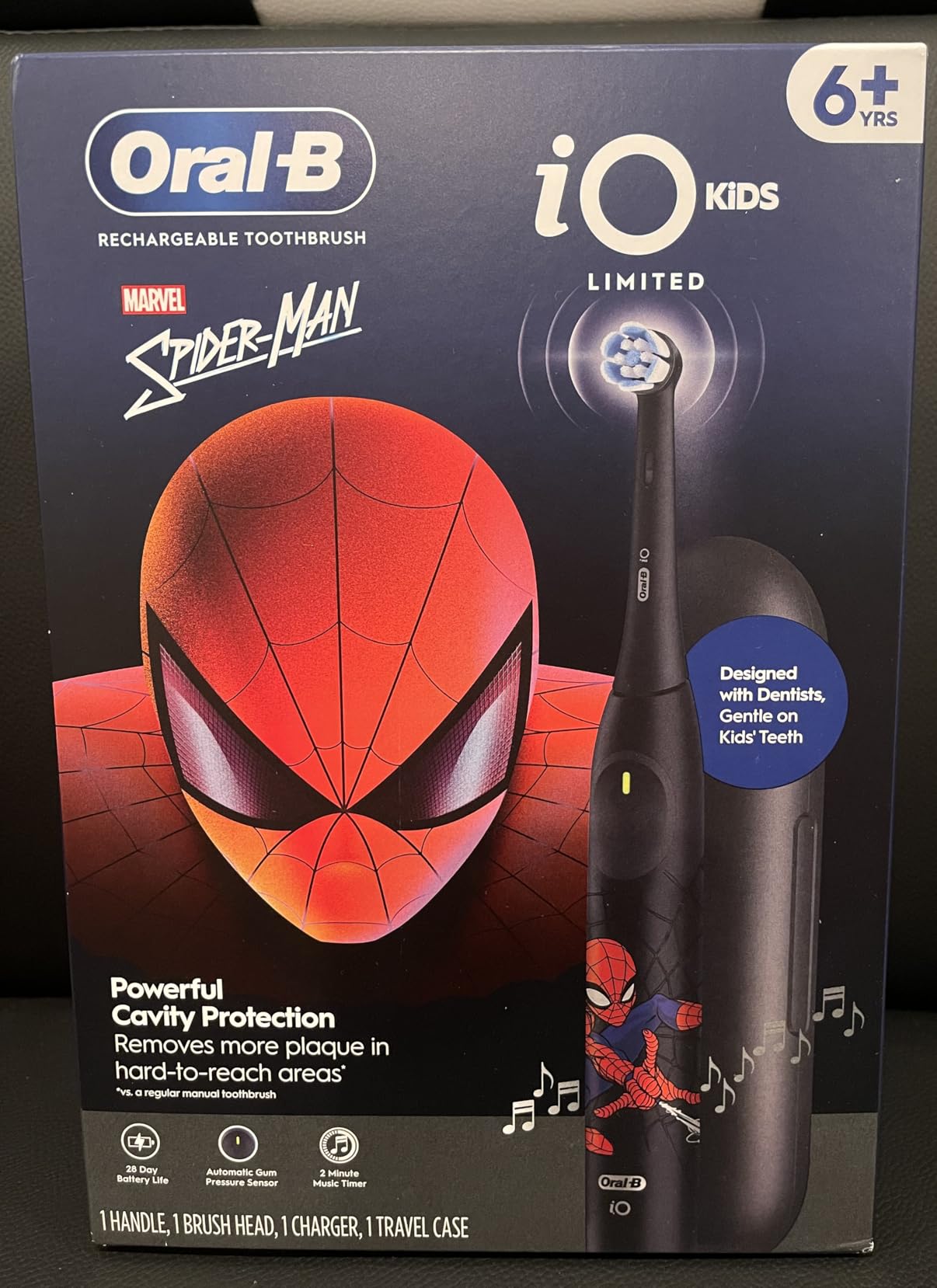 Oral-B iO Kids Limited Rechargeable Electric Powered Toothbrush, Spiderman with 1 Gentle Care Brush Head - Automatic Pressure Sensor to Protect Gums - 3 Cleaning Settings - 2 Min Music Timer customer photo 1