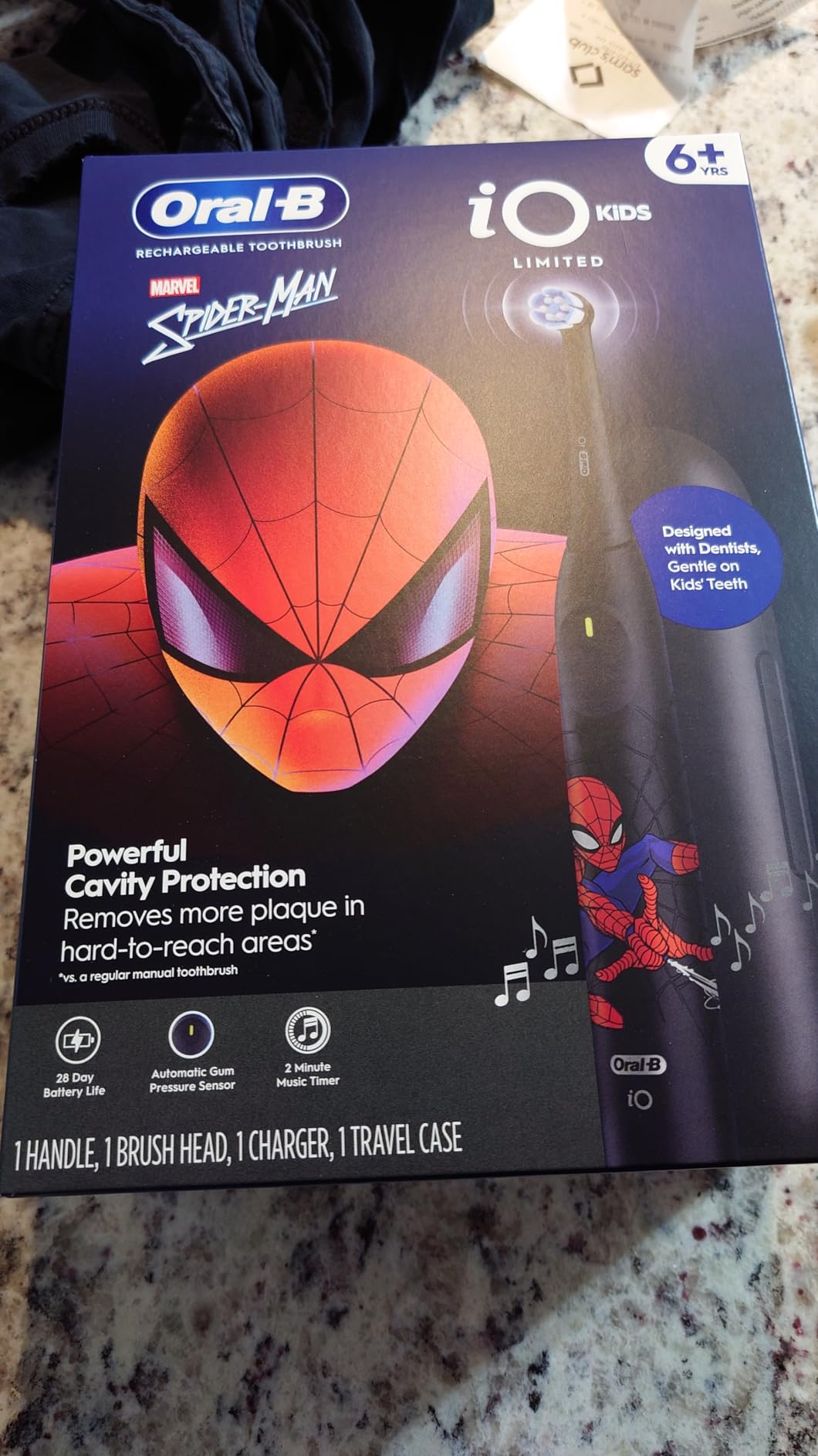 Oral-B iO Kids Limited Rechargeable Electric Powered Toothbrush, Spiderman with 1 Gentle Care Brush Head - Automatic Pressure Sensor to Protect Gums - 3 Cleaning Settings - 2 Min Music Timer customer photo 2