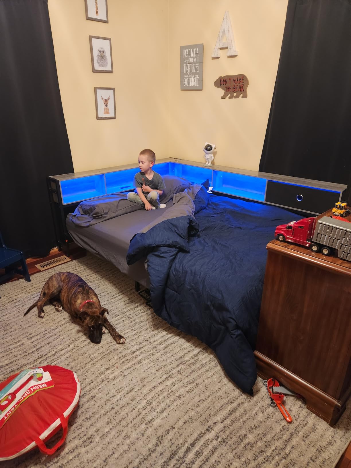 Hasuit Corner Twin Bed Frame with Storage Drawers and Bookcase Headboard, Twin Size Metal Platform Corner Bed Frame with Charging Station and LED Lights, Twin Daybed for Kids Teens Guests, White customer photo 1