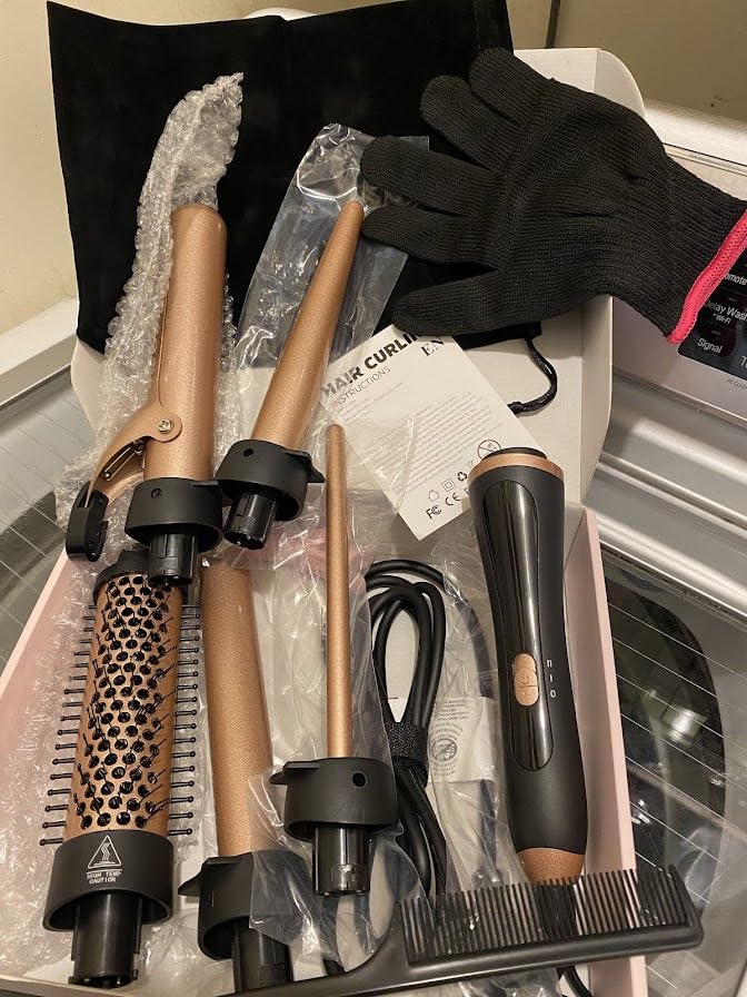 5 in 1 Curling Iron & Thermal Brush Set with 4 Interchangeable Ceramic Barrels (0.35”-1.25”) Fast Heat Dual Voltage Travel Hair Tools Birthday Gift for Women - Hair Curler Wand Kit for Curls & Blowout customer photo 2