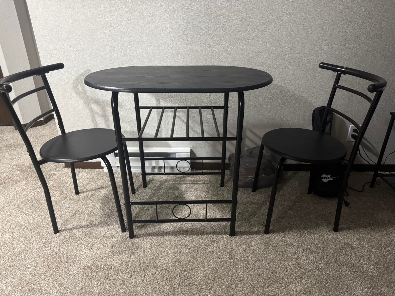 VECELO 3-Piece Dining Table Set for Kitchen Breakfast Nook, Wood Grain Square Tabletop and Metal Frame, for Small Spaces, Grey customer photo 2