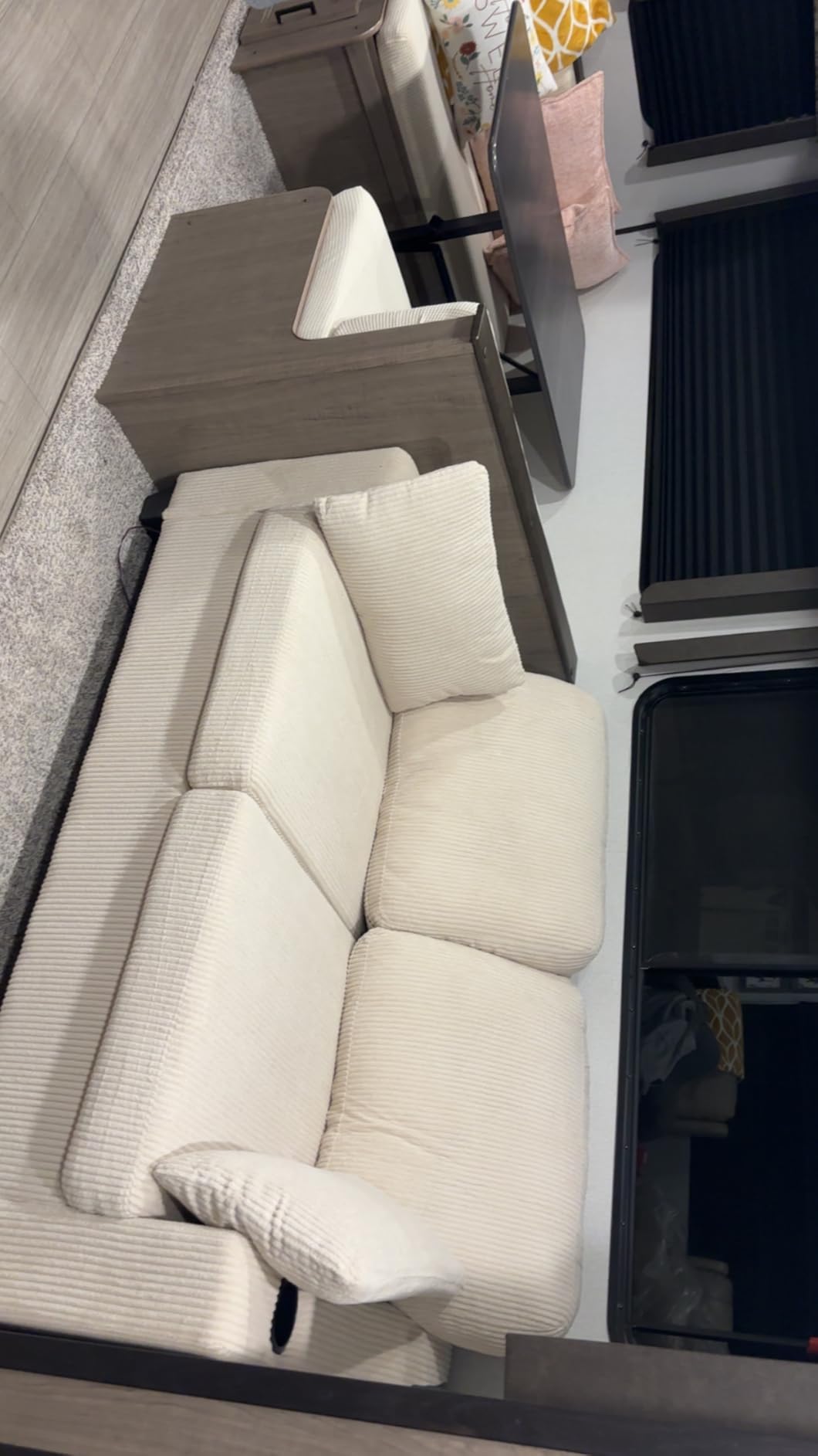 Queen Size Pull Out Sleeper Sofa Bed, Pullout Loveseat Couch Bed, Beige customer photo 1