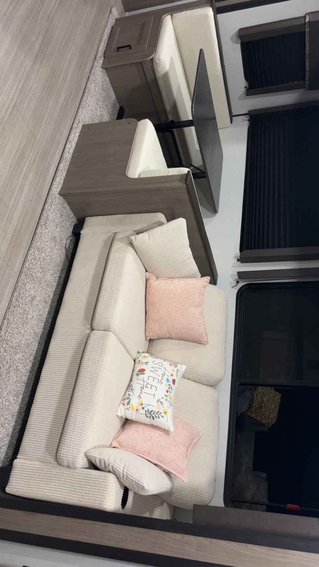 Queen Size Pull Out Sleeper Sofa Bed, Pullout Loveseat Couch Bed, Beige customer photo 2